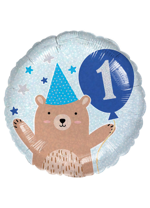 1st Birthday Bear Boy Foil Balloon