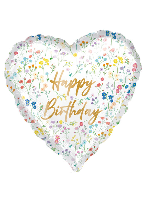 Happy Birthday Floral Heart Foil Balloon