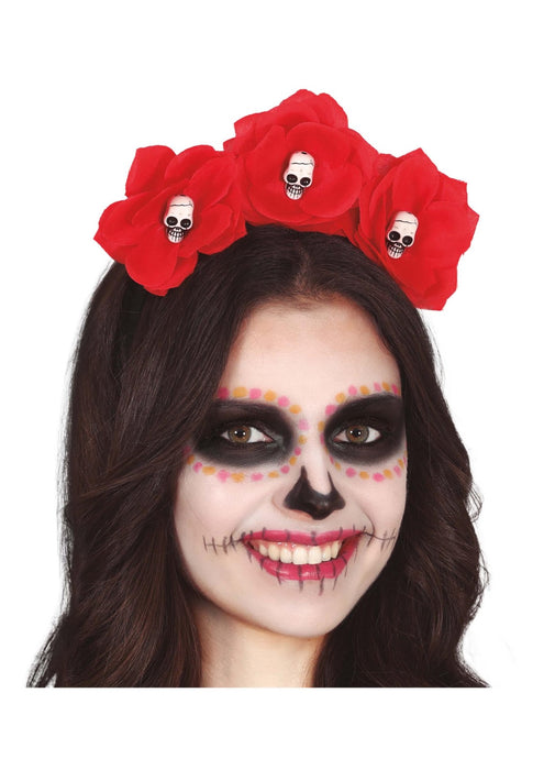 Red Flowers Skull Headband