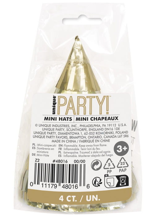 Mini Gold Fringe Party Hats 4pk