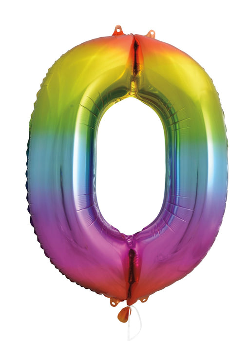 Number 0 Rainbow Foil Balloon