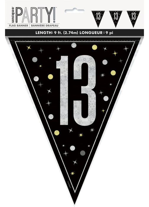 Black Glitz 13th Birthday Flag Banner