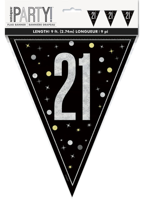 Black Glitz 21st Birthday Flag Banner