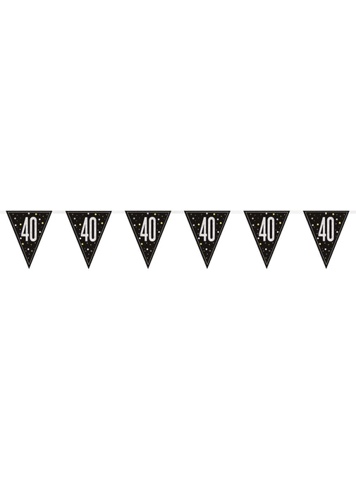 Black Glitz 40th Birthday Flag Banner