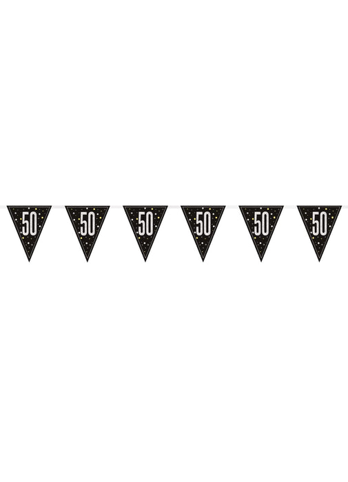 Black Glitz 50th Birthday Flag Banner