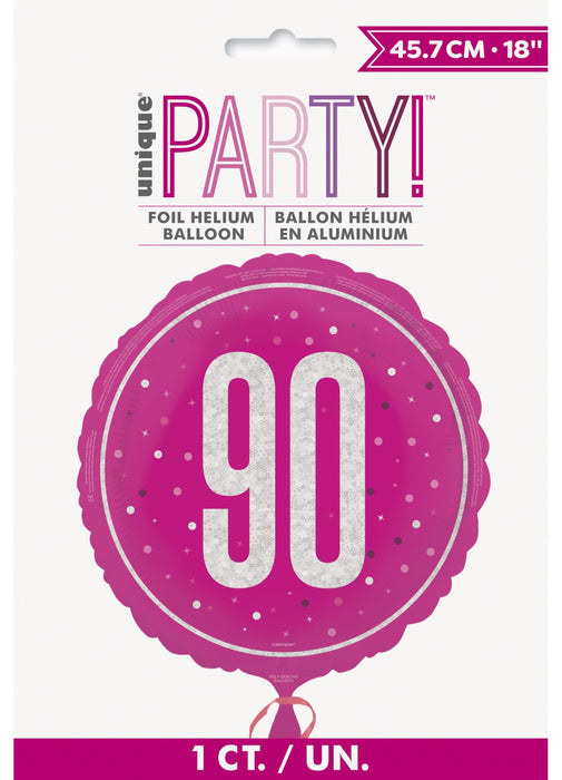 Pink Glitz 90th Birthday Foil Balloon