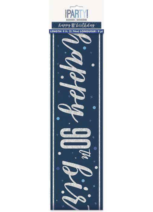 Blue Glitz 90th Birthday Banner