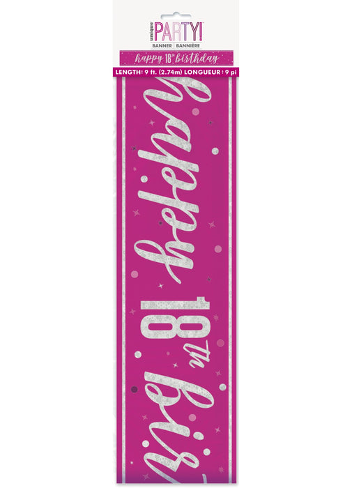 Pink Glitz Age 18 Birthday Banner