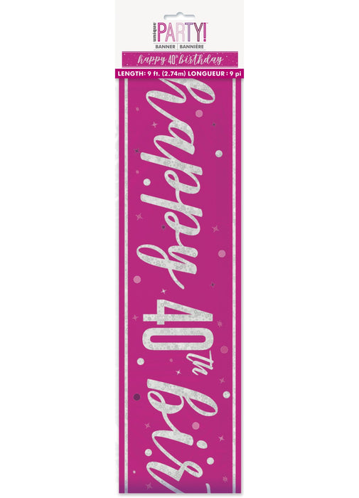 Pink Glitz Age 40 Birthday Banner