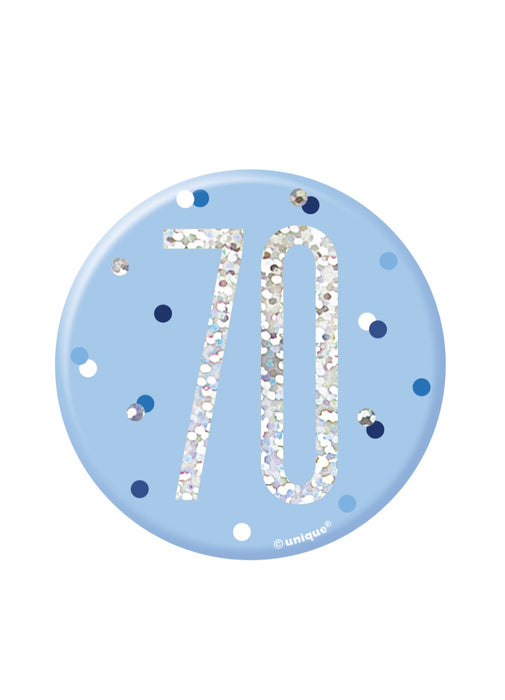 Blue Glitz Age 70 Badge