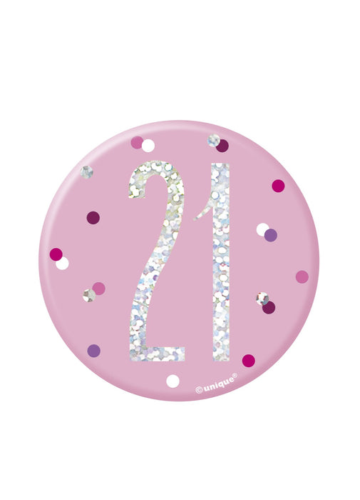 Pink Glitz Age 21 Badge