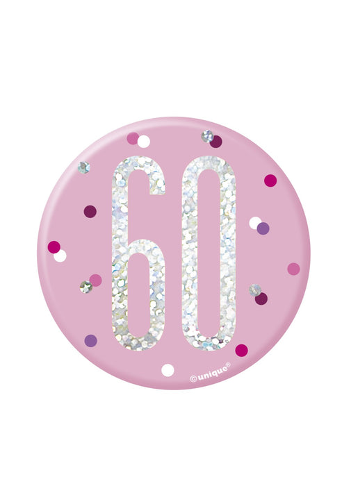 Pink Glitz Age 60 Badge