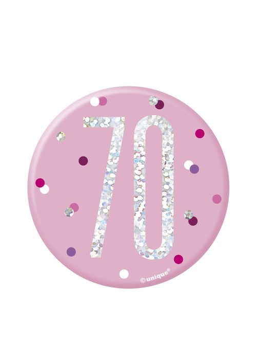 Pink Glitz Age 70 Badge