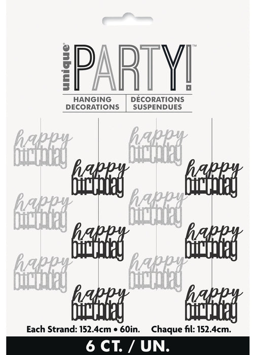 Black Glitz Birthday Decorations 6pk