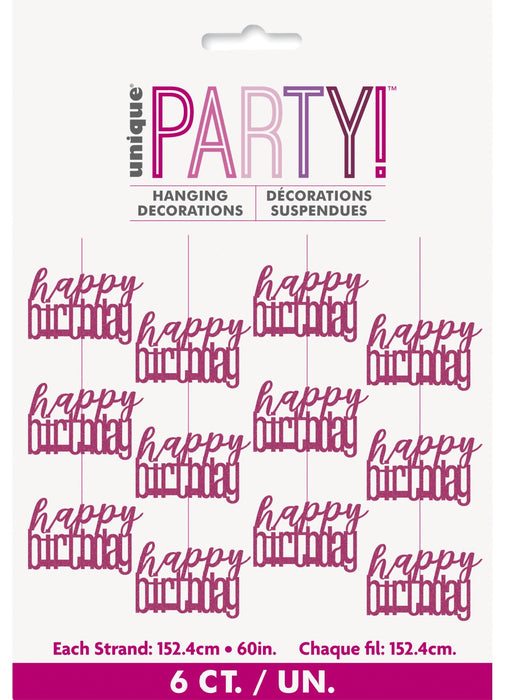 Pink Glitz Birthday Decorations 6pk