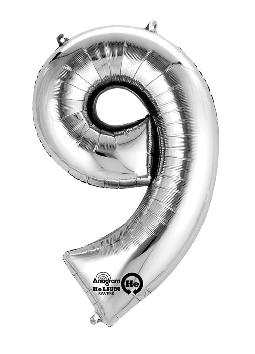 Number 9 Silver Air Filled Balloon