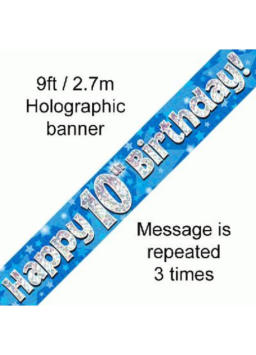 Happy 10th Birthday Blue Foil Banner