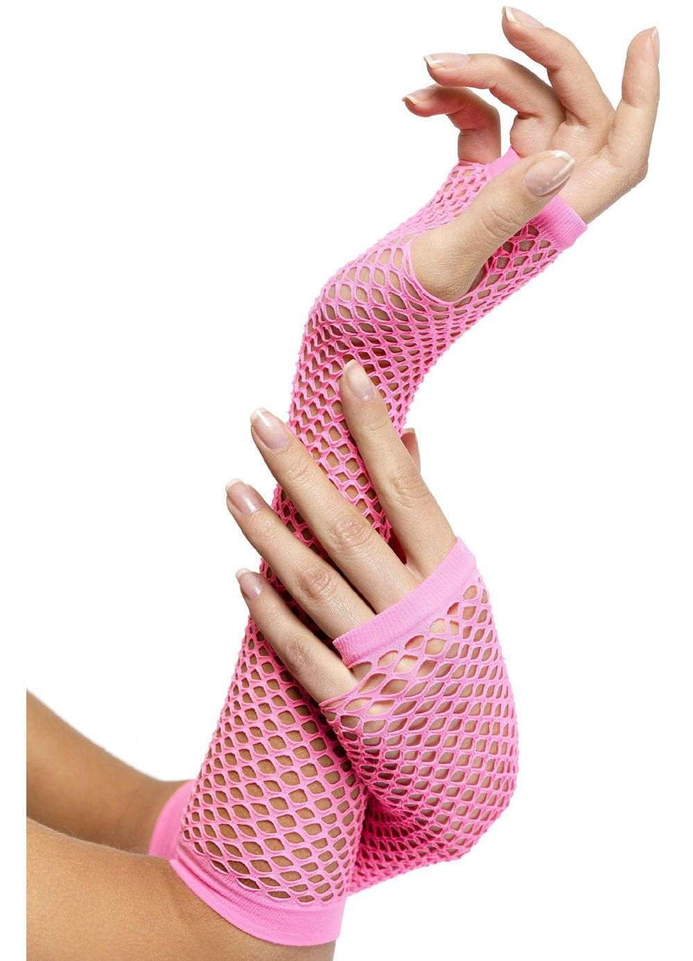 Long Hot Pink Fishnet Gloves — Party Britain