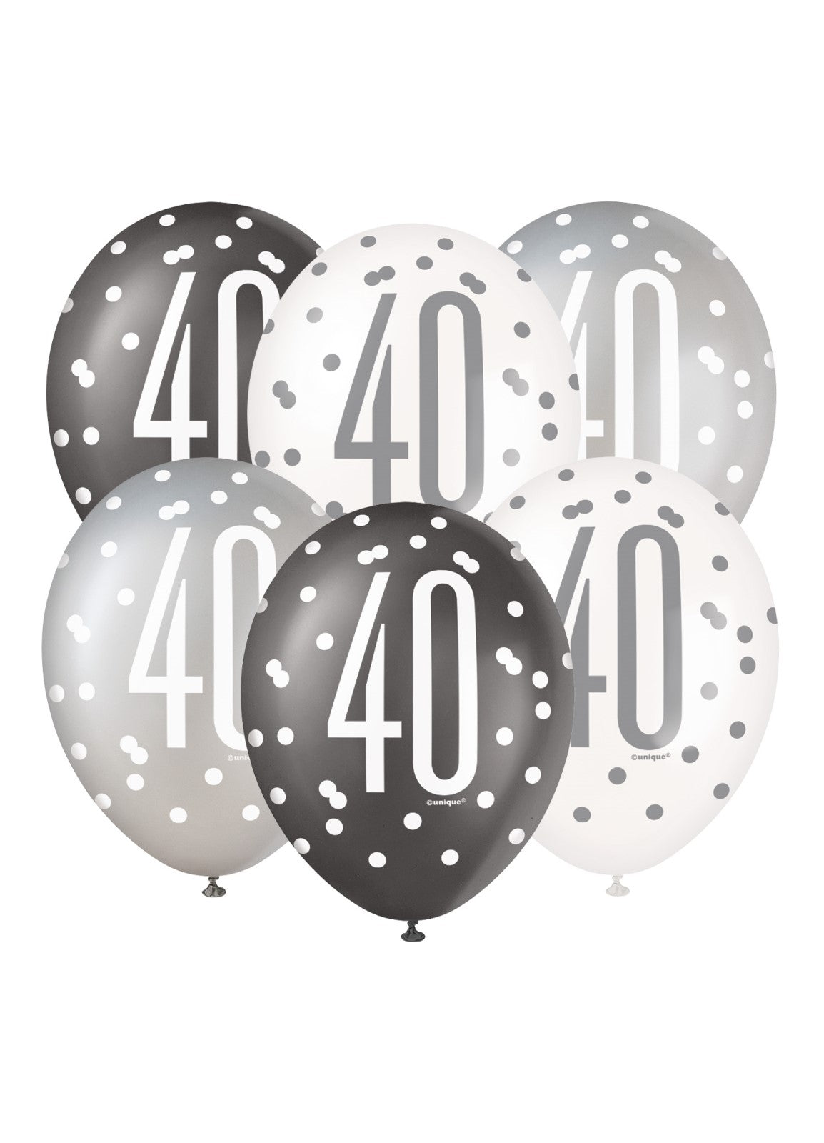 Black Glitz 40th Birthday Latex Balloons 6pk — Party Britain