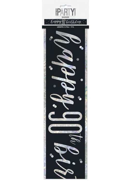 Black Glitz 90th Birthday Banner