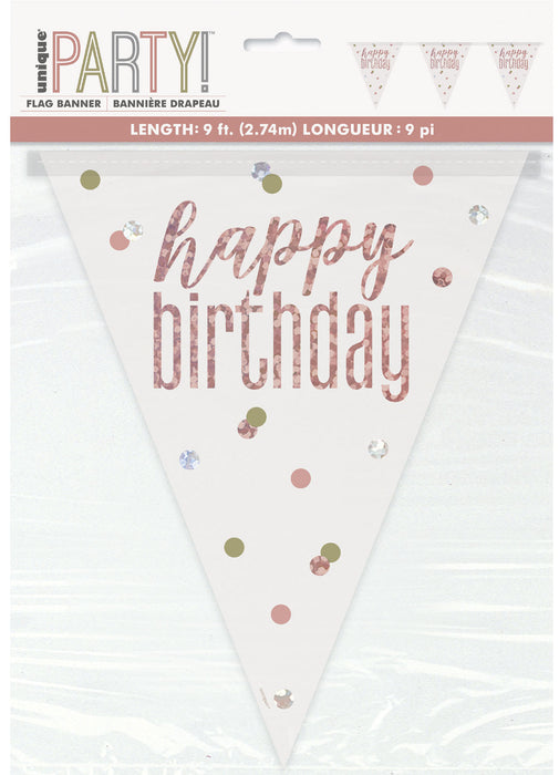 Rose Gold Glitz Happy Birthday Flag Banner