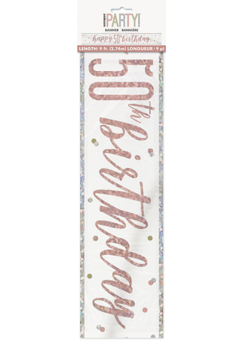 Rose Gold Glitz Age 50 Birthday Banner